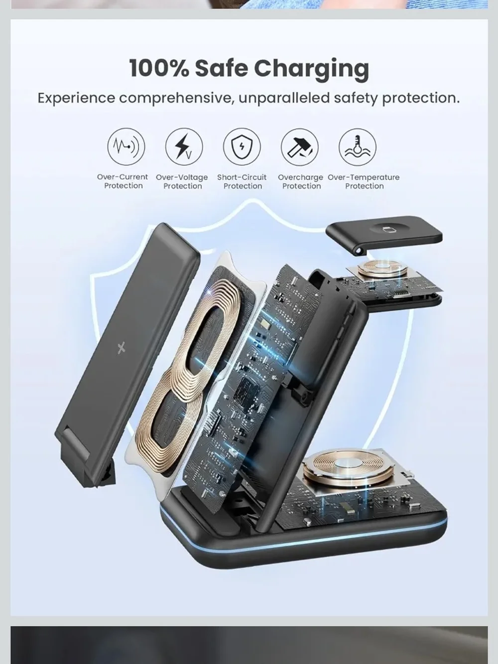 Black Universal Wireless Charging Stand with USB Cable and Wall Adapter